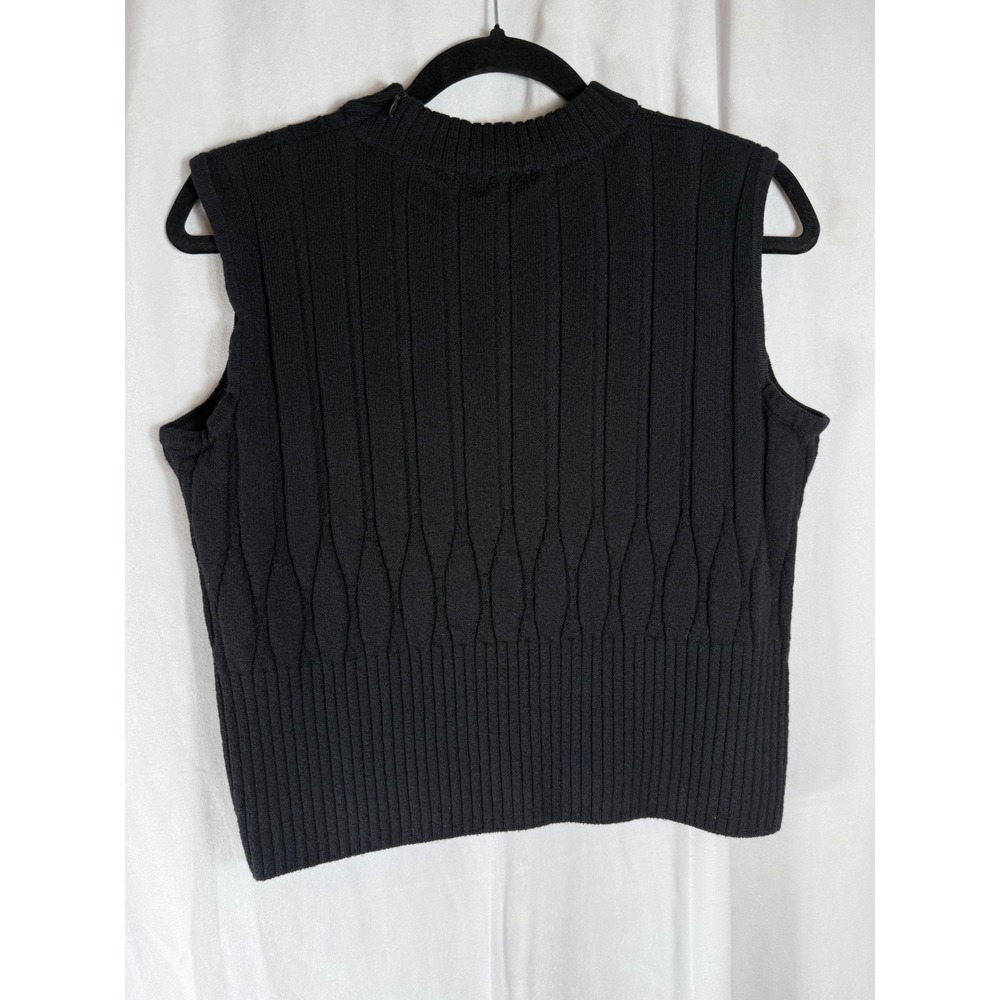 VTG St John Black Ribbed Knit Mock Neck Shell Top Sleeveless Sweater Vest FA02